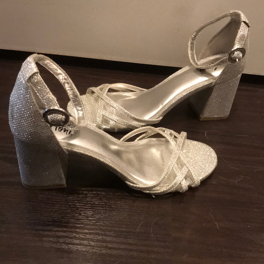 Silver, 1” Block Heel, Open-Toed, Formal Shoe
